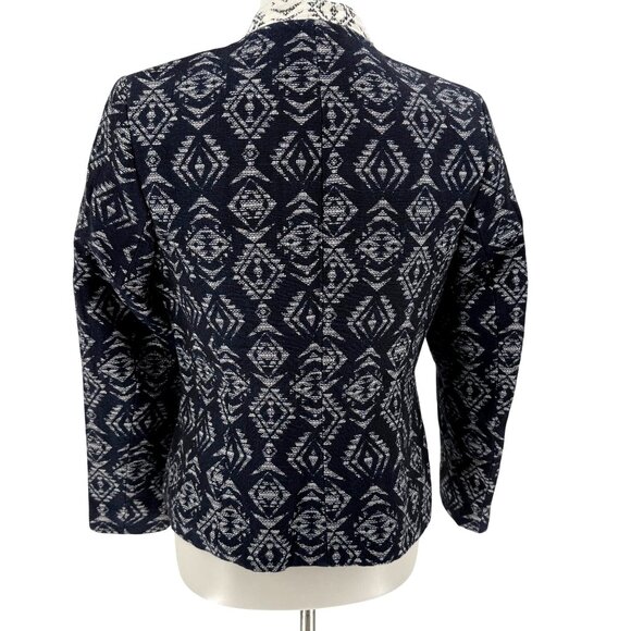 Helene London Medium Womens Jacket Open Front Geometric Pattern Navy/Off-White C - Picture 3 of 9